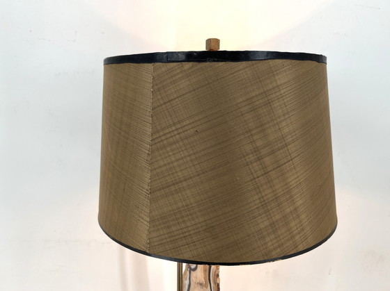 Image 1 of Lampe de table vintage en tranches d'agate en laiton, 1970