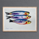Signed watercolor sketch, mackerel theme