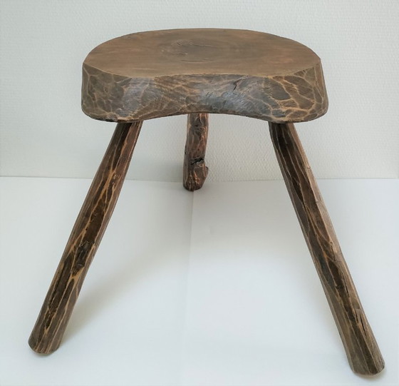Image 1 of sgabello treppiede, stile arte popolare, legno massello
