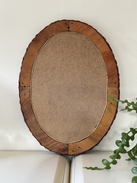 Image 1 of Vintage rattan wall mirror oval - boho retro 70s style