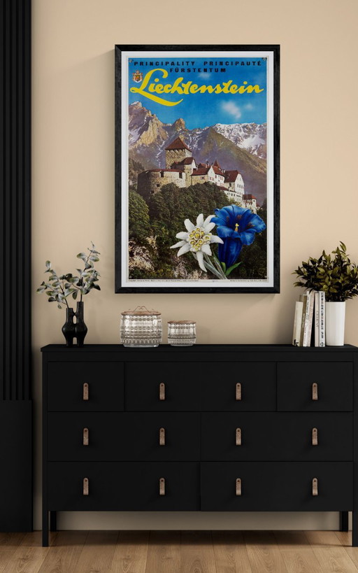 Liechtenstein – jaren 60 – Originele vintage reisposter van Baron V. Falz – Mid-Century Modern – 101x64 cm (photo 2 of 8)