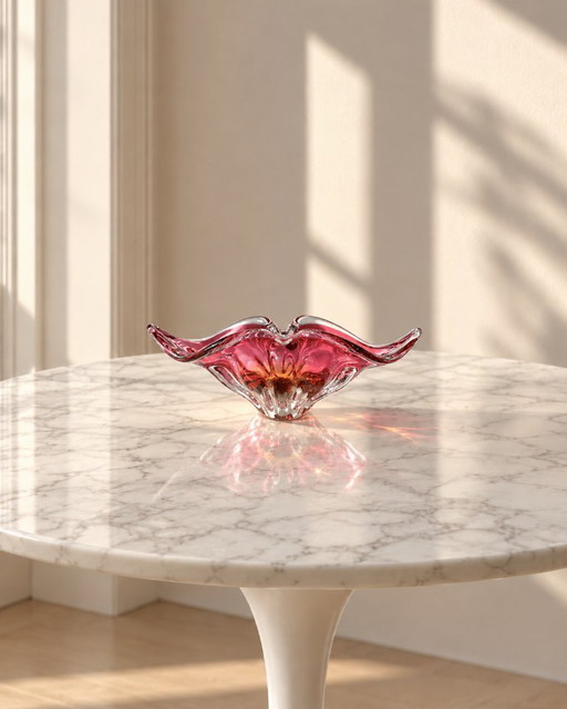Vintage Murano Kunstglas Schale Alfredo Barbini Rosa Überfangglas, 1950er Jahre