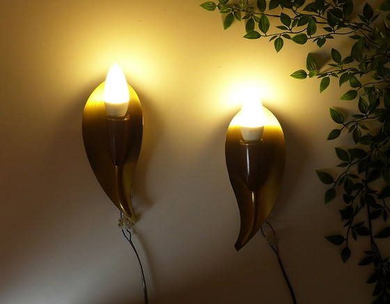 Coppia di Applique 'Foglia' anni '50 '60 Kaiser-Leuchten Ottone Bachelite (photo 7 of 9)