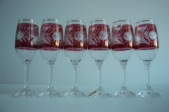 Image 1 of Juego de seis copas con pie, Bohemia Crystal, años 90.