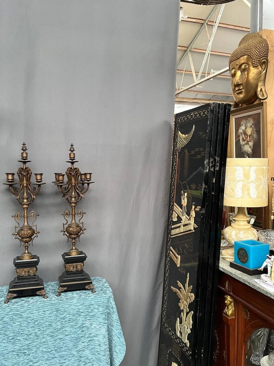 Paire de grands chandeliers de style Renaissance. Marbre. Bronze massif. – Bougeoirs et chandeliers, Marble (photo 9 of 10)