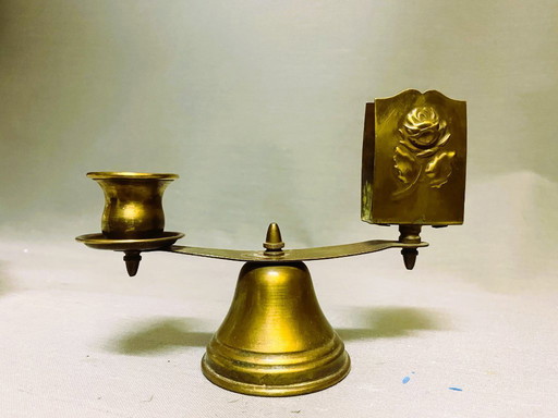 Portuguese church brass candle holder with matchbox holder by Ferreira, 1930s