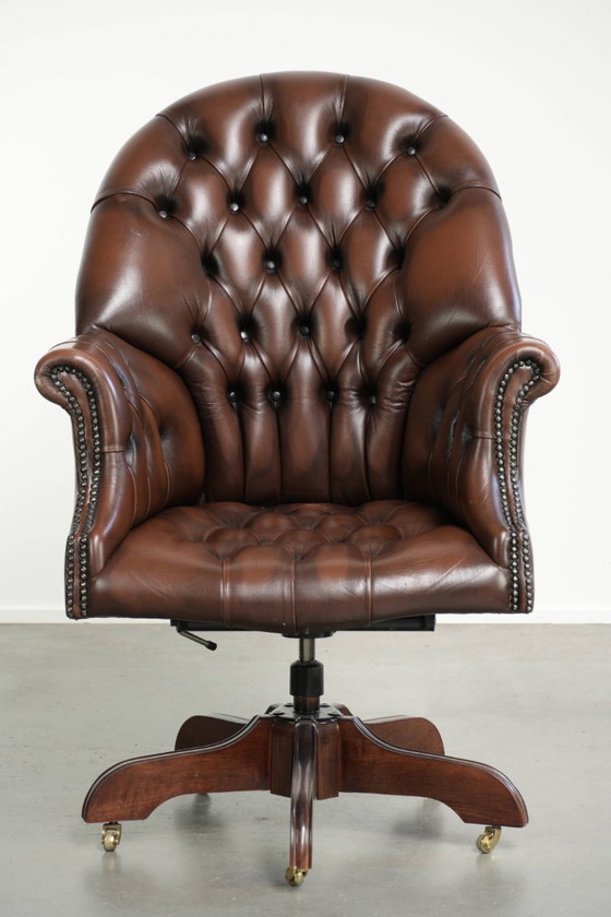 Sedia da ufficio Chesterfield in pelle bovina marrone in lussuoso stile inglese – Sedie da ufficio, Leather (photo 2 of 14)