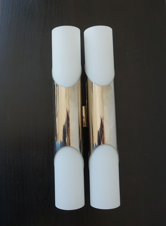 Image 1 of Pareja de apliques de cromo/vidrio opalino Neuhaus de Rolf Krüger, 1960
