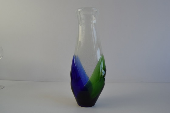 Image 1 of Vase en verre d'art Sommerso tchèque bleu et vert, attribué à Josef Hospodka, années 1970