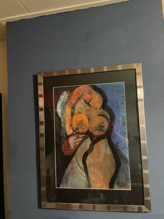 Image 1 of Large work by artist Veer 1989 Haarlem abstract and nude female signed same as the 2 small works from the inheritance