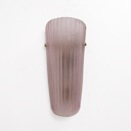 Paar Wandleuchten aus Muranoglas, rosa geripptes Glas und Messing, Italien