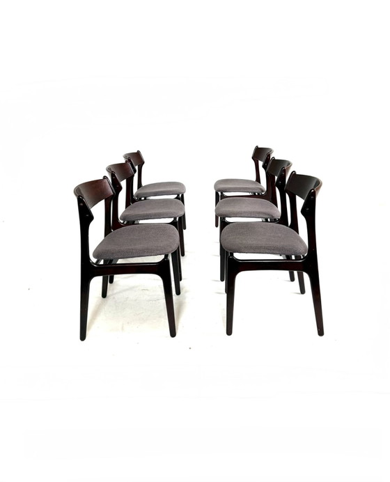6 chaises de salle à manger vintage, Erik Buch ‘70 – Wood, Textile (photo 3 of 15)