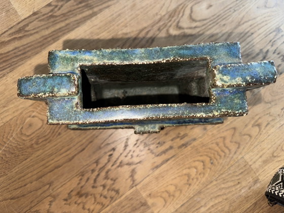 Image 1 of Vintage Bitossi Rimini Blu brutalistische vaas – Aldo Londi jaren 60