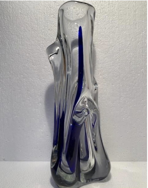 Vase Murano Vintage 1960 Free Form Blue