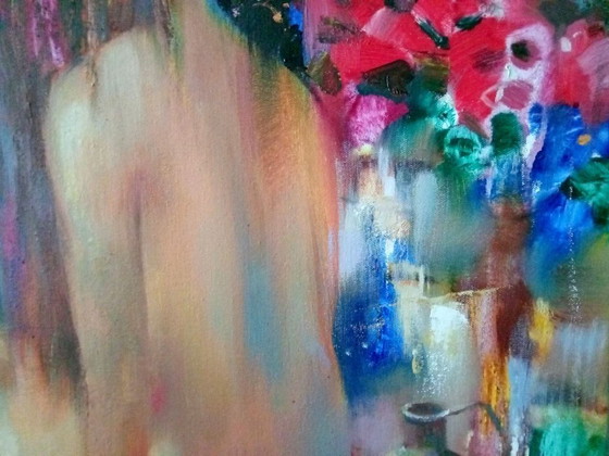 Original Oil Painting Abstract Figurative Girl Flowers Evening Melody – Paintings & Drawings, Canvas (photo 9 of 13)