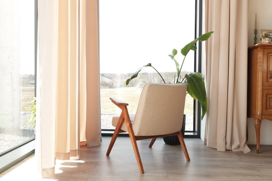 Image 1 of Vintage loungestoel met beige wollen bekleding, Scandinavisch design