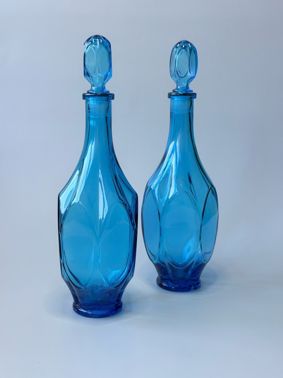 2 magnificent vintage Empoli decanters, Italian glass, Glass & Decanter, Turquoise (photo 5 of 8)