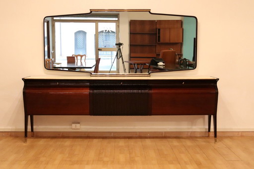 Credenza di metà secolo di Osvaldo Borsani, mogano, palissandro e onice, Italia, anni '50