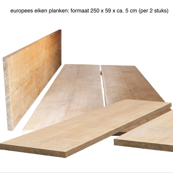 Industriële design eettafel / vergadertafel - massief eiken - 250 bij 120 – polished steel, Wood (photo 8 of 9)