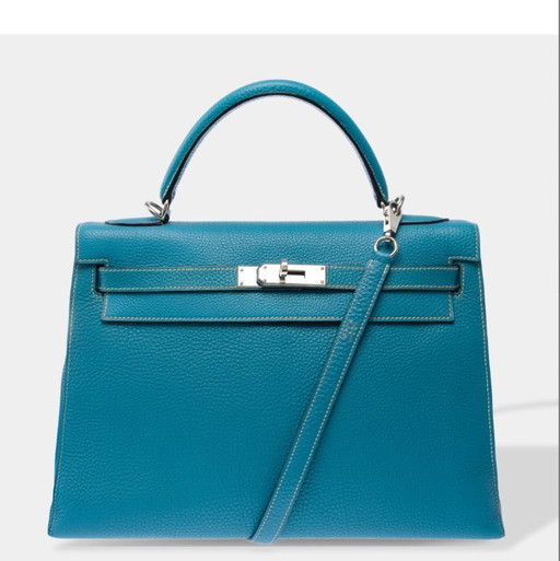Sac HERMES Kelly 32 en Cuir Bleu - 103442