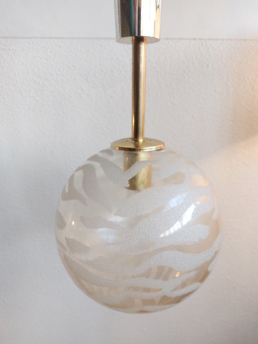 Vintage Pendant Lamp Fischer Leuchten Brass Glass