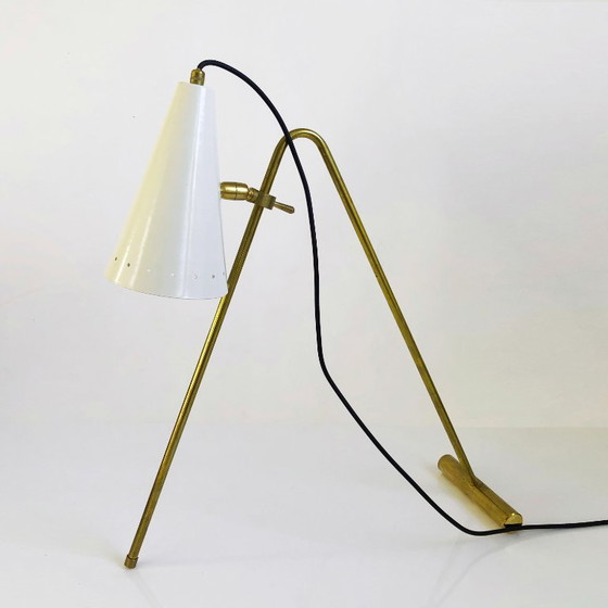Adjustable Bipod Design Lamp 1950, Table lamps, Metal, Brass, White, Mid Century Modern (photo 4 of 13)