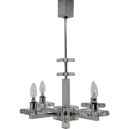 Lustre unique Bauhaus en verre et chrome, années 1930