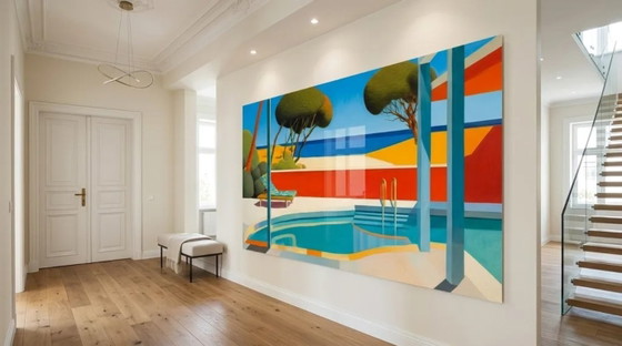 Piscina 02 – Opera d'arte in vetro acrilico in stile Art Déco e Mid-Century, 170 × 100 cm – Stampe artistiche (photo 3 of 6)
