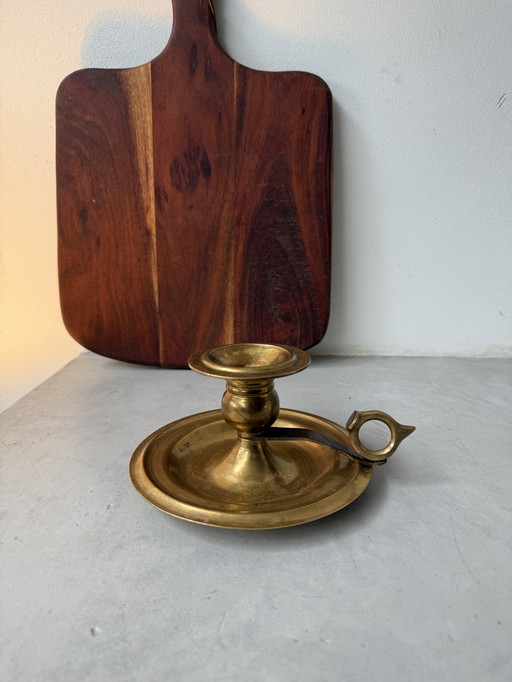 Heavy vintage brass candlestick with handle – classic model