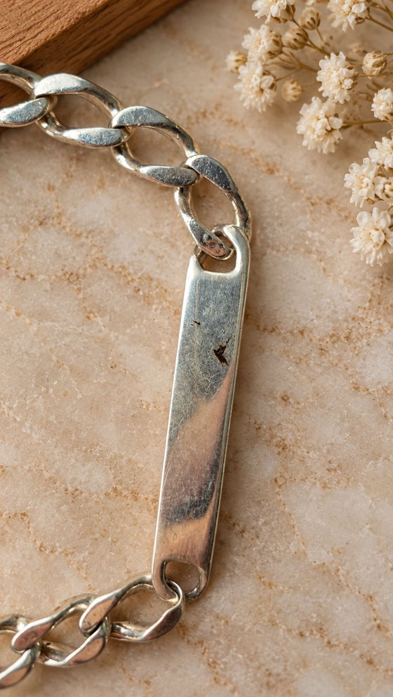 Antique 925 Sterling Silver Curb Chain Bracelet — Engraved Plate « K » — 32g / 24cm – Decorative Objects (photo 6 of 6)
