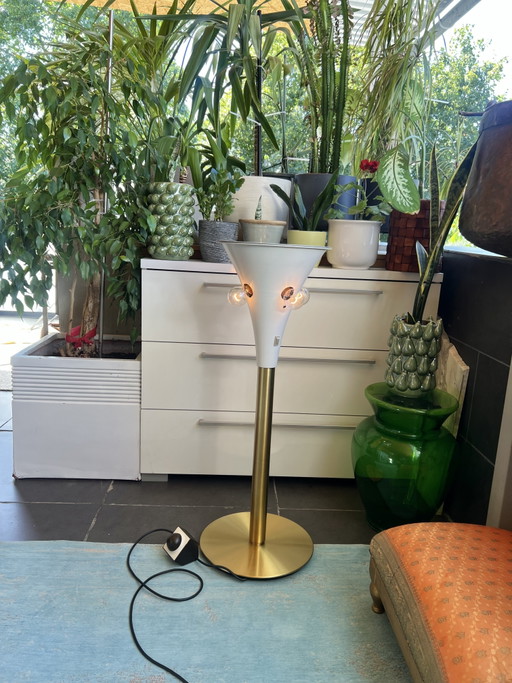 Iconic vintage designer floor lamp: Staff Leuchten “Tulipan” in brushed brass (1970s) – Dimmable & (photo 2 of 12)