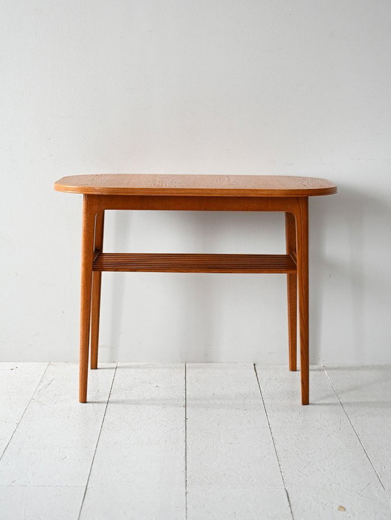 Image 1 of 1960s Scandinavian oak coffee table with slatted shelf