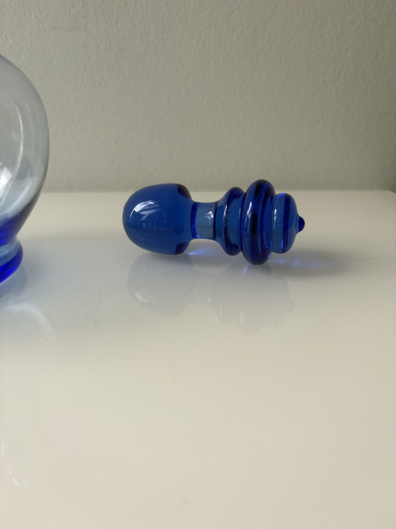 Blauwe karaf met stop, merk Blenko, model Jetson – Blenko Art Glasd, Glazen & Karaffen, Glass (photo 7 of 12)