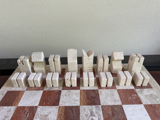 Design Chess Set in two-tone Travertine, Angelo Mangiarotti, Decorative Objects, Beige, Modern (photo 3 of 15)