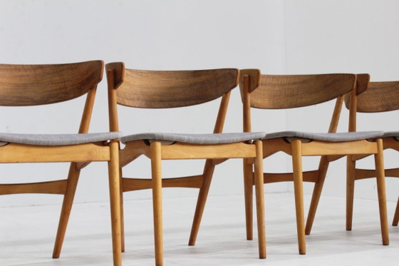 Image 1 of Vintage Deense eetkamerstoelen model 7 Helge Sibast set van 4