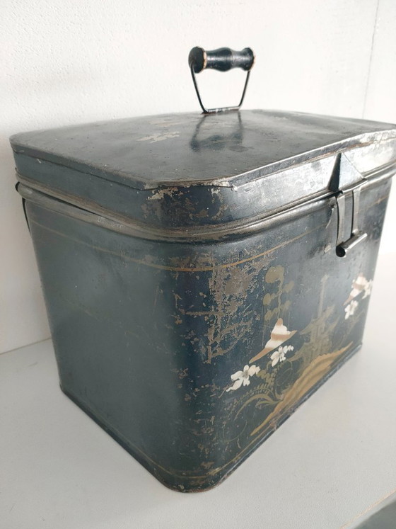 Antica Scatola di Latta Toleware / Chinoiserie Brocante con Decorazione a Pagoda – Oggetti decorativi, Altro (photo 5 of 12)