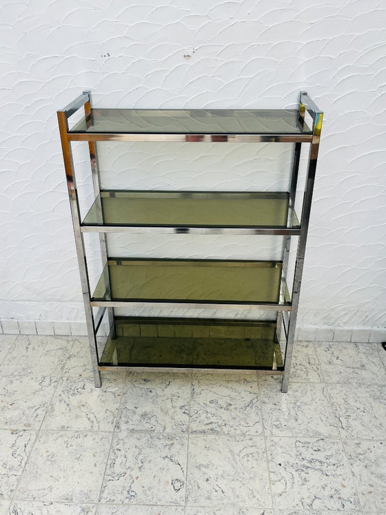 Image 1 of Designplank van chroom en rookglas in Italiaanse stijl uit de jaren 70.