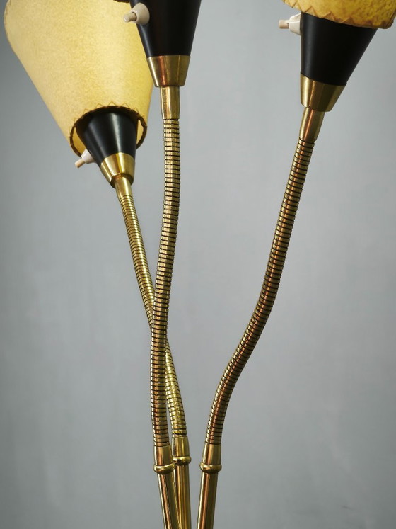 Lampada da Terra Mid-Century in Ottone a Tre Bracci Regolabili, Anni '50, Cecoslovacchia, Lampade da terra (foto 4 di 11)
