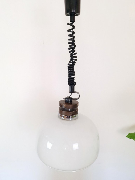 Image 1 of Vintage Opal Glass Pendant Light, Yugoslavia 1970s Hanging Lamp