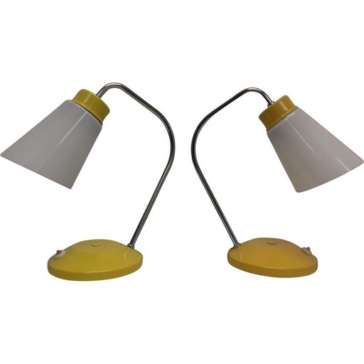 Par de lámparas de mesa vintage de metal y cristal de Lidokov Boskovice, Checoslovaquia, 1960