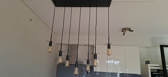 Bella lampada a goccia con paralumi in vetro ambrato e fumé, le lampade sono dimmerabili. (photo 4 of 5)