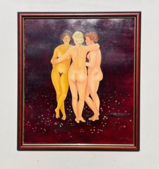 Tableau de Camille Delahaut, « Les 3 Grâces » Vintage