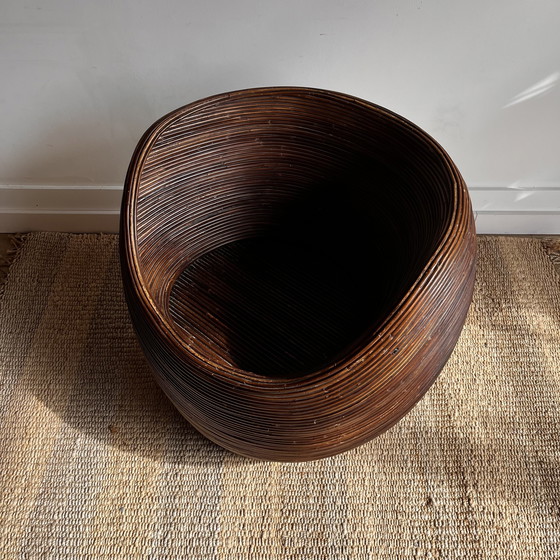 Image 1 of Sillón de ratán y bambú estilo Gabriella Crespi de mediados de siglo