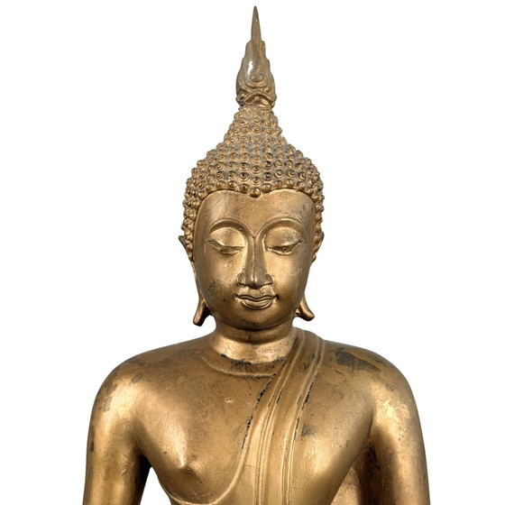 Thailändischer vergoldeter Bronze-Buddha auf Lotussockel – ca. 1920 – H 55 cm – Bildhauerei (photo 9 of 10)