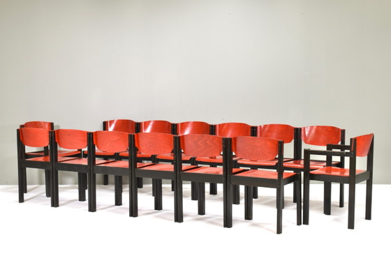 14x Italian Postmodern Stacking Chairs in Sottsass Memphis Style - Italy, 1970's, Dining chairs, Metal, Red (photo 6 of 20)