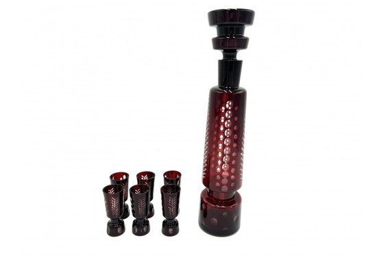 Image 1 of Decanter in cristallo con bicchieri, Repubblica Ceca, anni '60