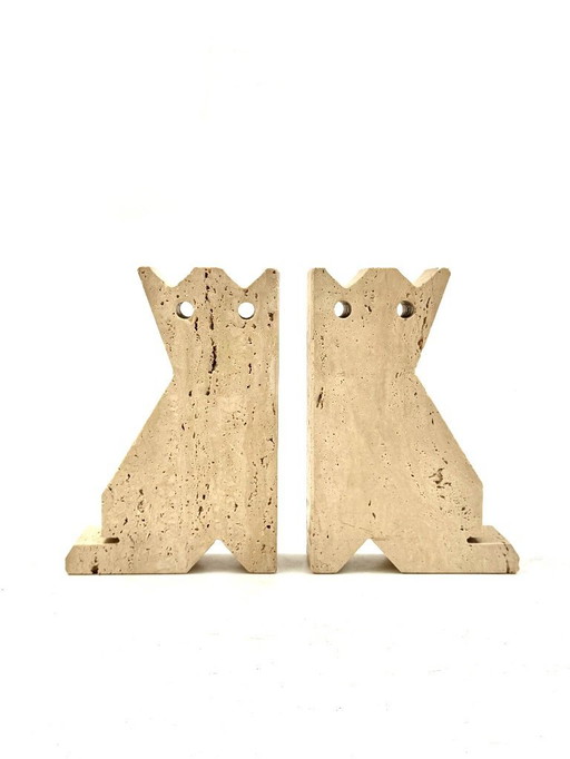 Modern set of 2 travertine cat shaped bookends, Fratelli Mannelli, Italy 1970s