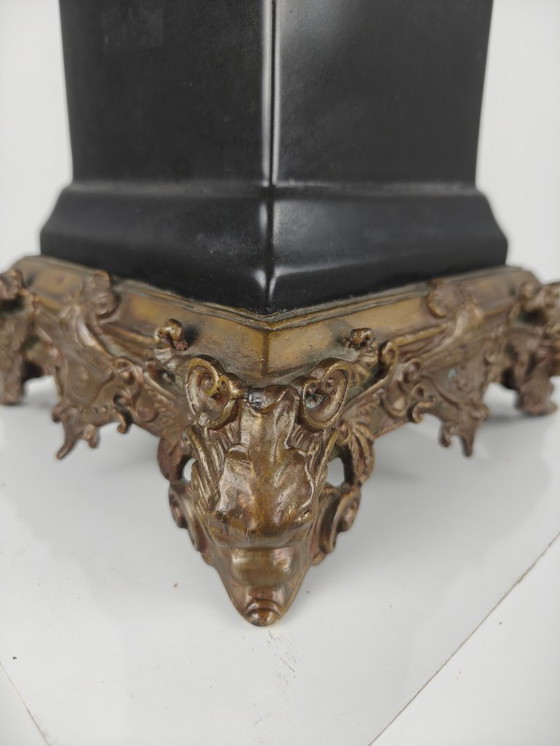 Image 1 of Black Porcelain Obelisk with Bronze Ornaments – 20th Century