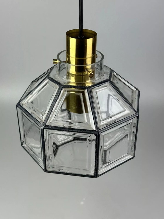 Image 1 of Lámpara de techo de los años 60 y 70, Glashütte Limburg, Alemania, vidrio y latón, Space Age