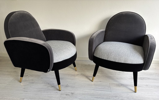 2x Zuiver Sam Fauteuil. Zwart/grijs.